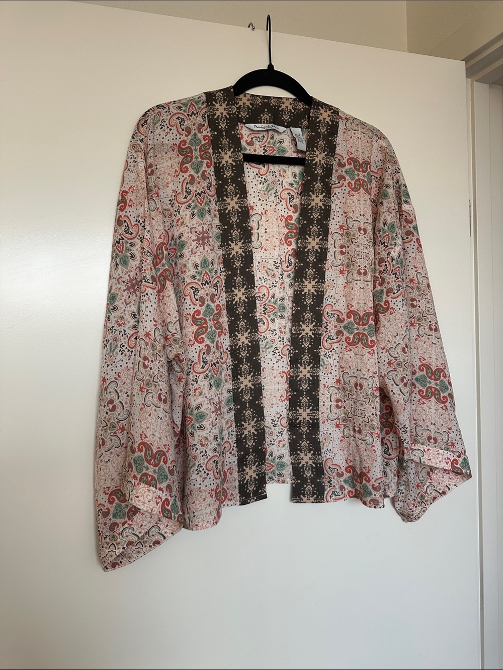 Michael Stars Pink Paisley Open-Front Kimono with Dark Trim
